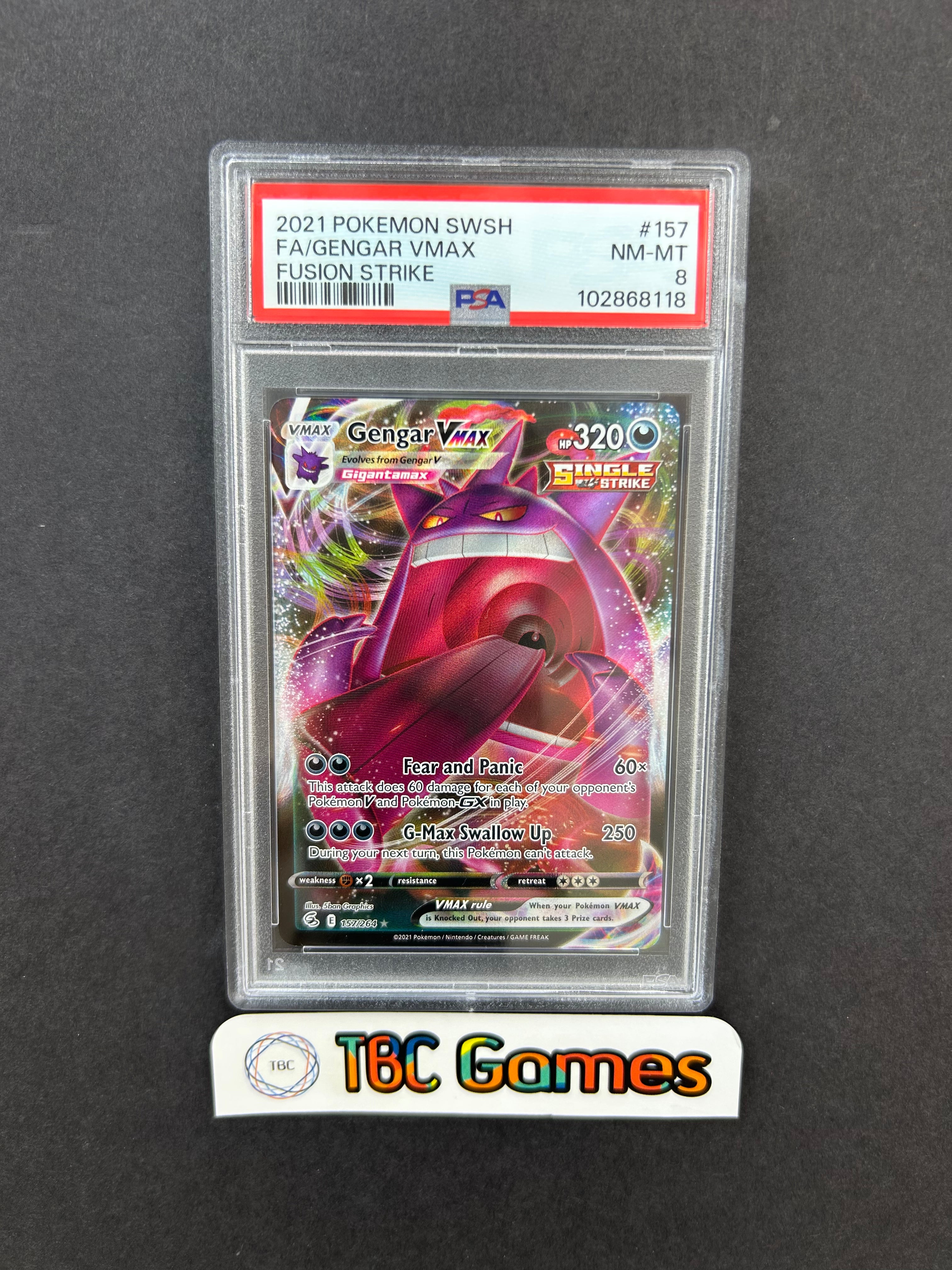 Gengar VMAX Fusion Strike 157/265 PSA 8 – TBC Games