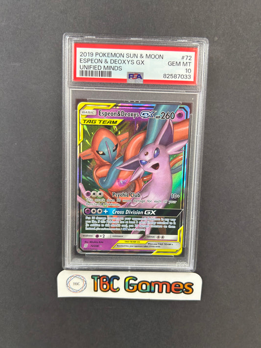 Espeon & Deoxys GX Unified Minds #72 PSA 10