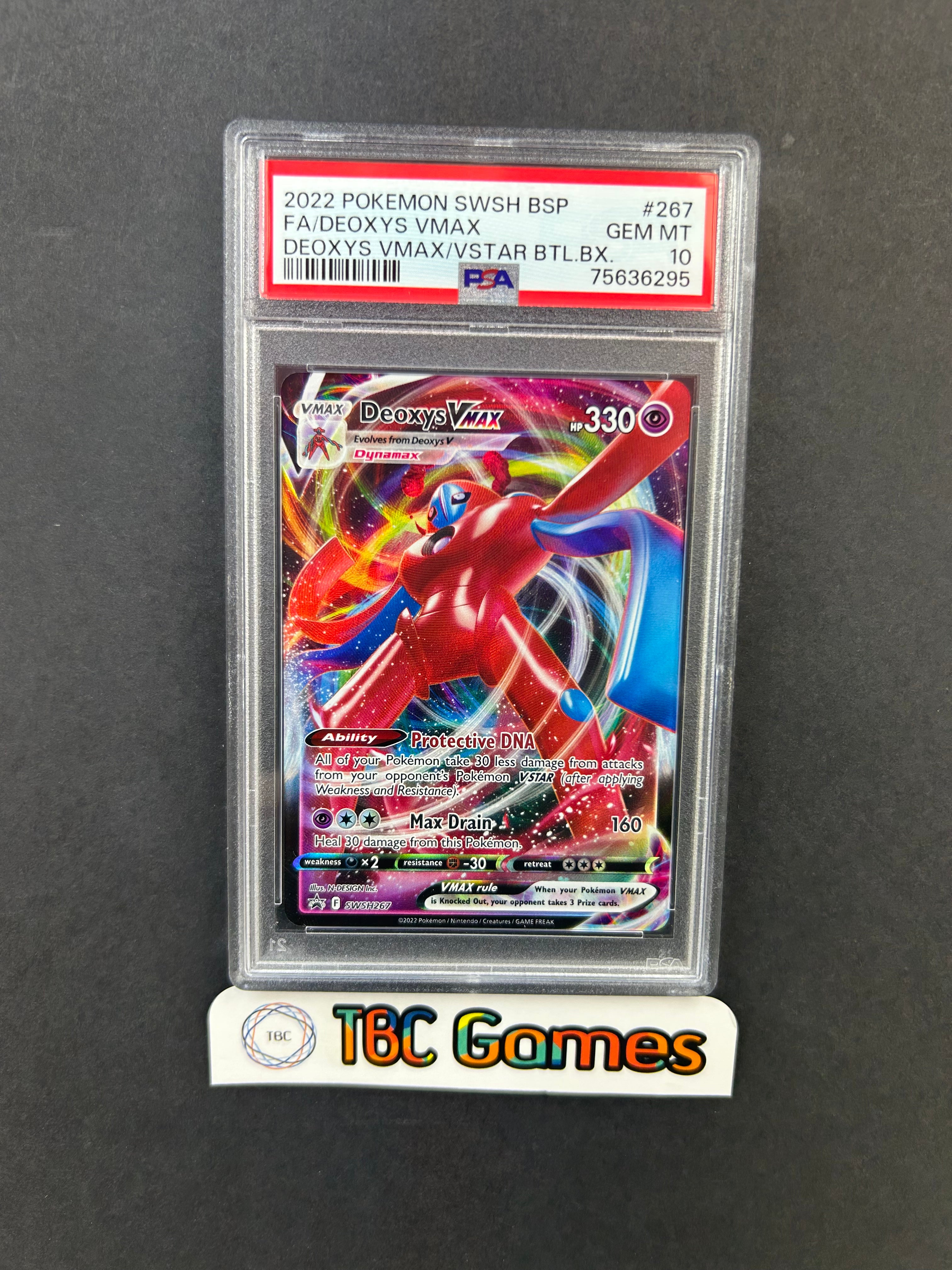 Deoxys VMAX SWSH267 Battle Box PSA 10 – TBC Games