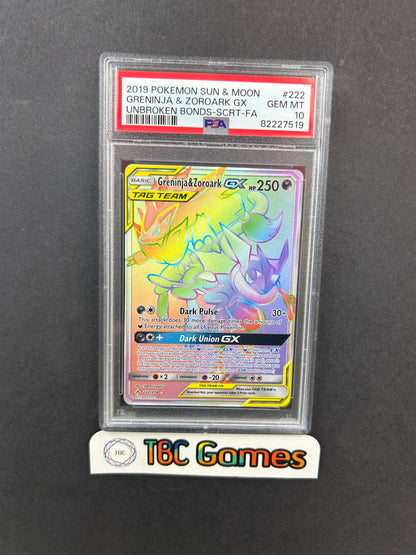 Greninja & Zoroark GX Unbroken Bonds #222 PSA 10