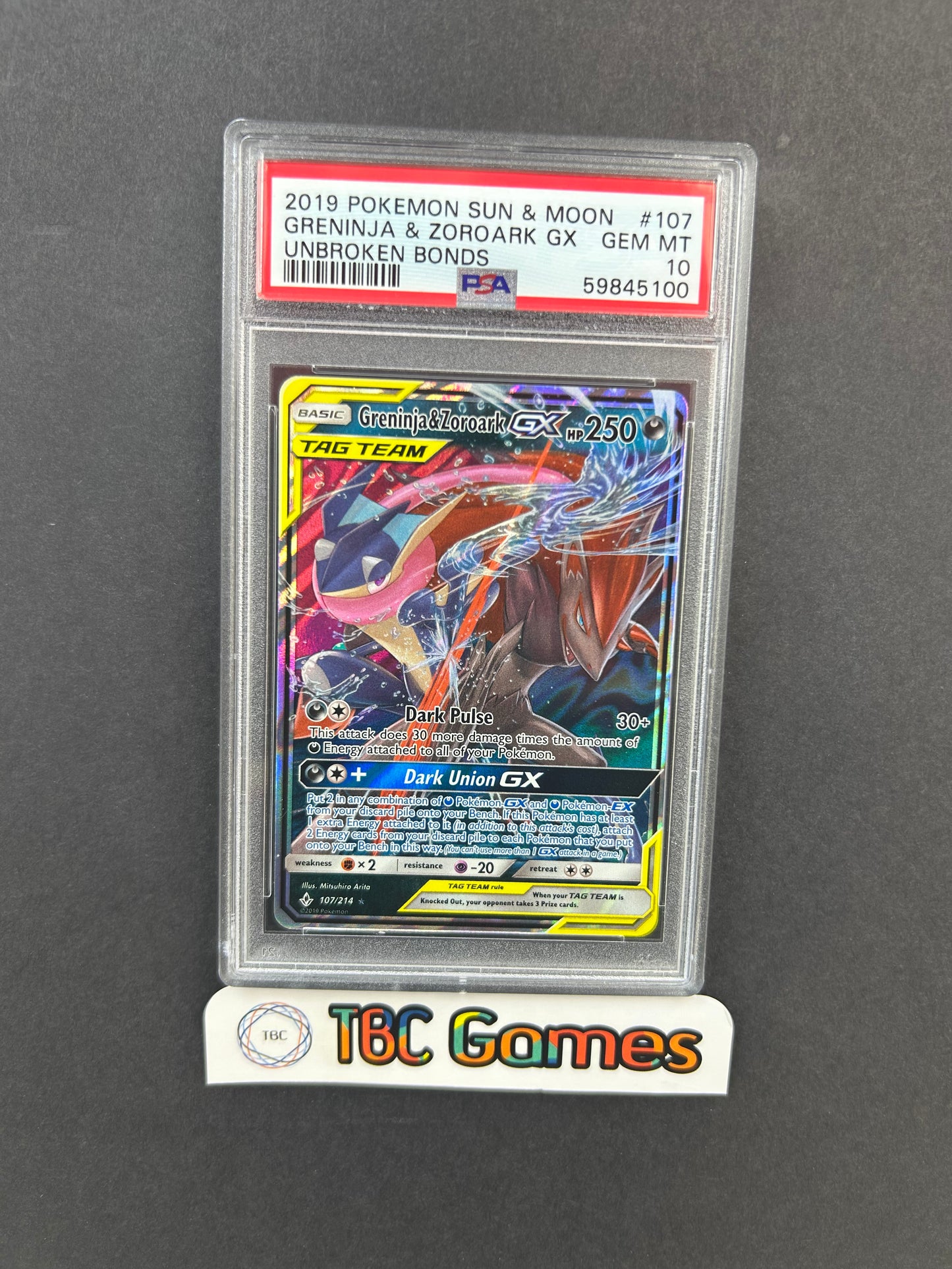Greninja & Zoroark GX Unbroken Bonds #107 PSA 10