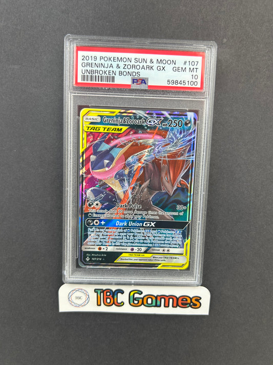Greninja & Zoroark GX Unbroken Bonds #107 PSA 10