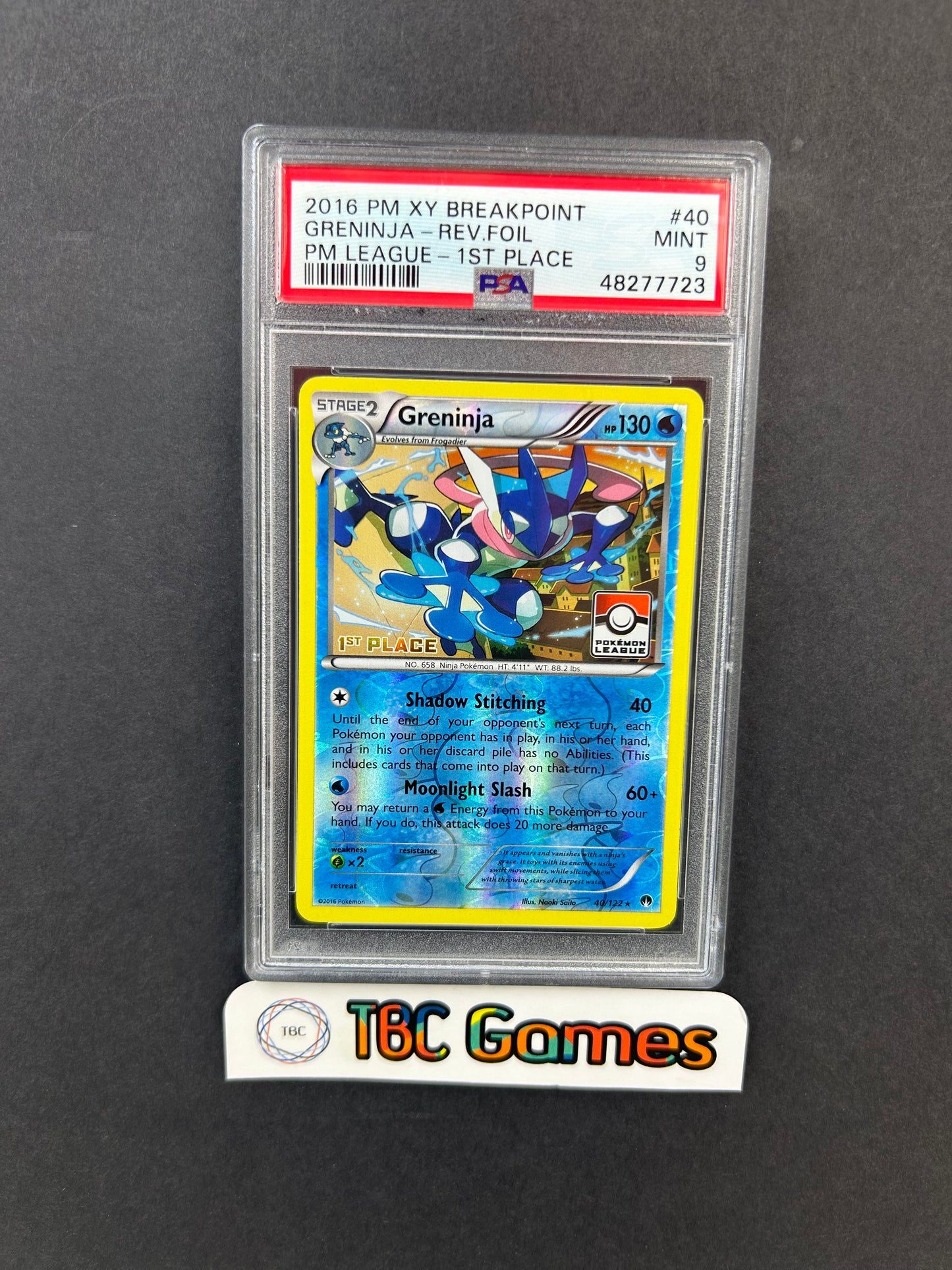 Greninja Breakpoint Reverse Holo #40 Pokemon League 1st Place PSA 9 TBC Games Greninja Breakpoint Reverse Holo #40 Pokemon League 1st Place PSA 9 TBC Games