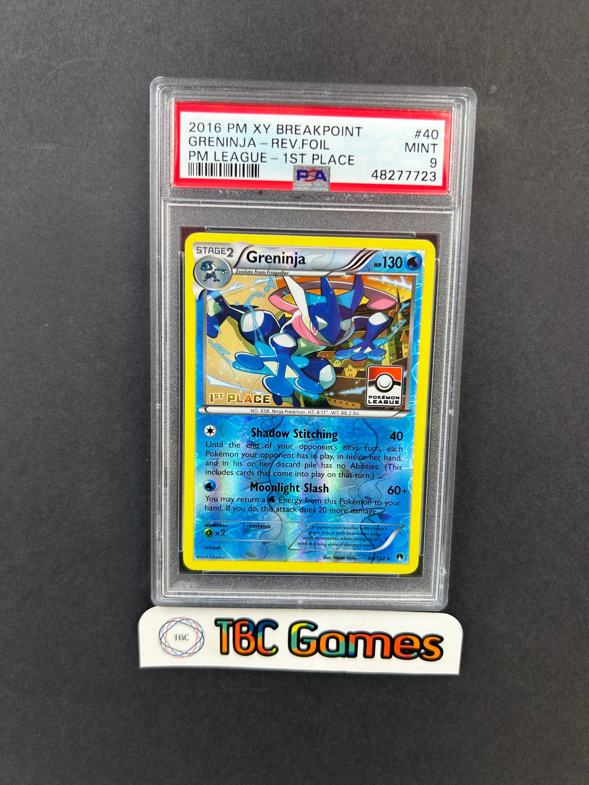 Greninja Breakpoint Reverse Holo #40 Pokemon League 1st Place PSA 9 TBC Games Greninja Breakpoint Reverse Holo #40 Pokemon League 1st Place PSA 9 TBC Games