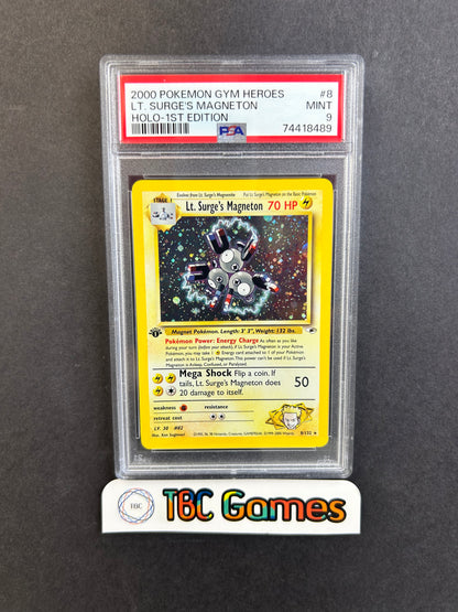 Lt. Surge's Magneton Gym Heroes 1st Edition Holo #8 PSA 9