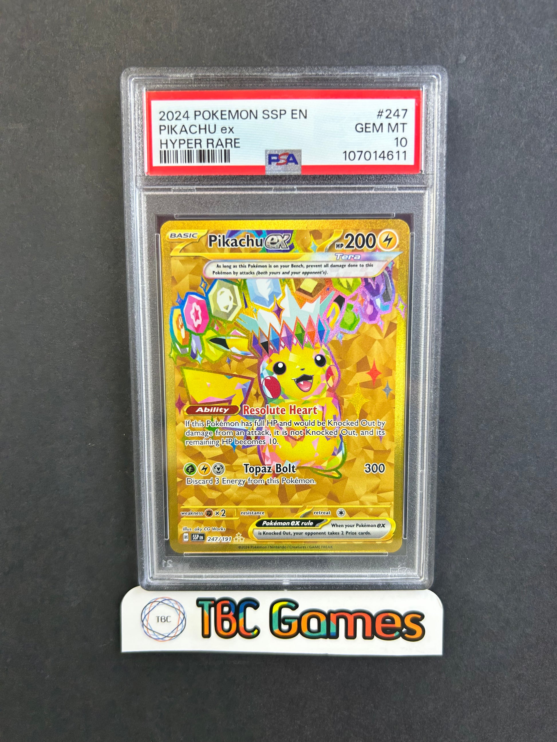 gold hyper rare pokemon cards Pikachu ex Surging Sparks #247 Gold Hyper Rare PSA 10 – TBC Games