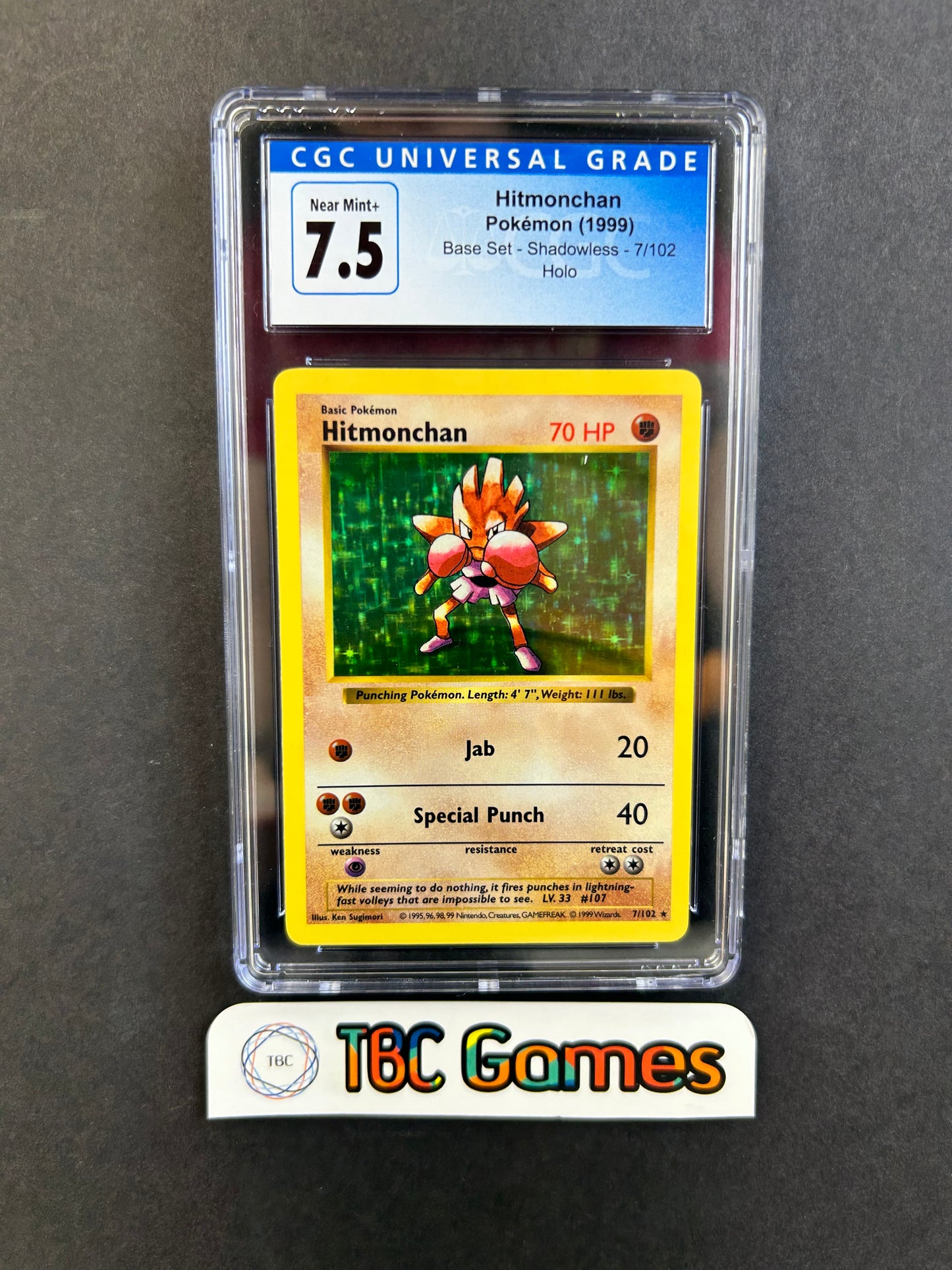 Hitmonchan Base Set Shadowless Holo #7 CGC 7.5