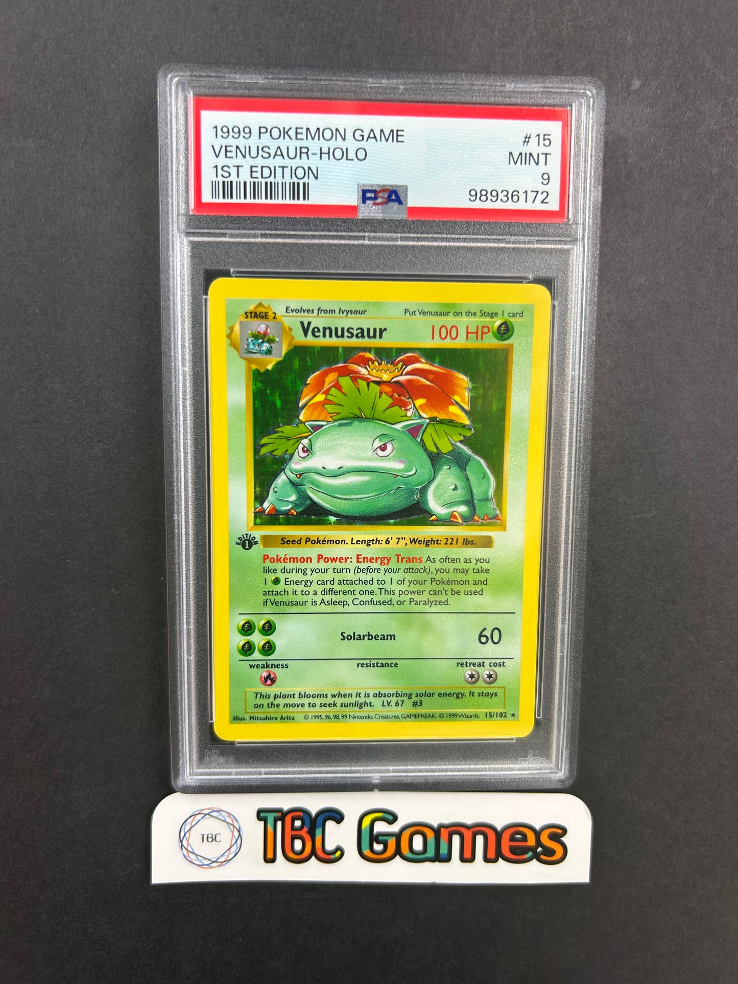 Venusaur Base Set 1st Edition Shadowless Holo #15 PSA 9