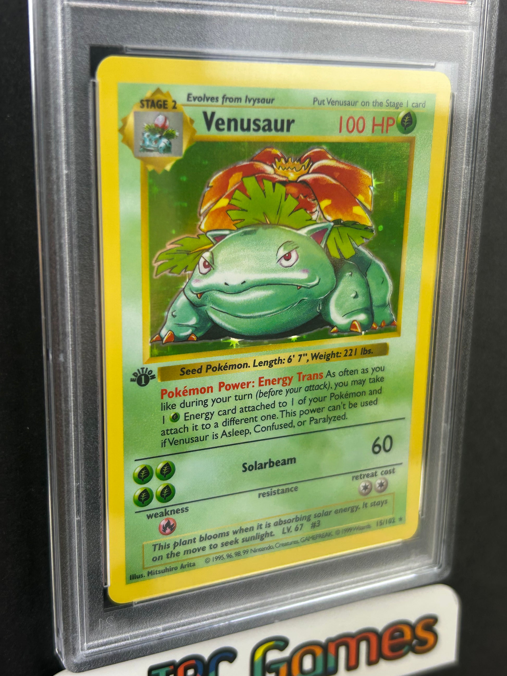 venusaur first edition card Venusaur Base Set 1st Edition Shadowless Holo #15 PSA 9 – TBC Games