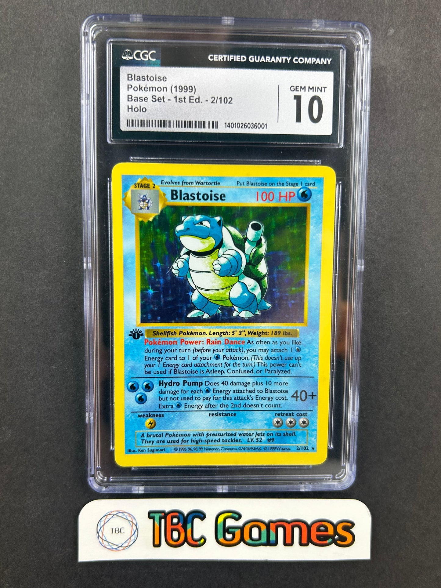 Blastoise Base Set 1st Edition Shadowless Holo #2 CGC 10