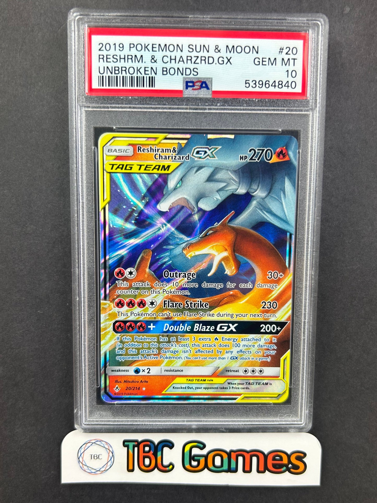 Reshiram & Charizard GX Unbroken Bonds #20 PSA 10