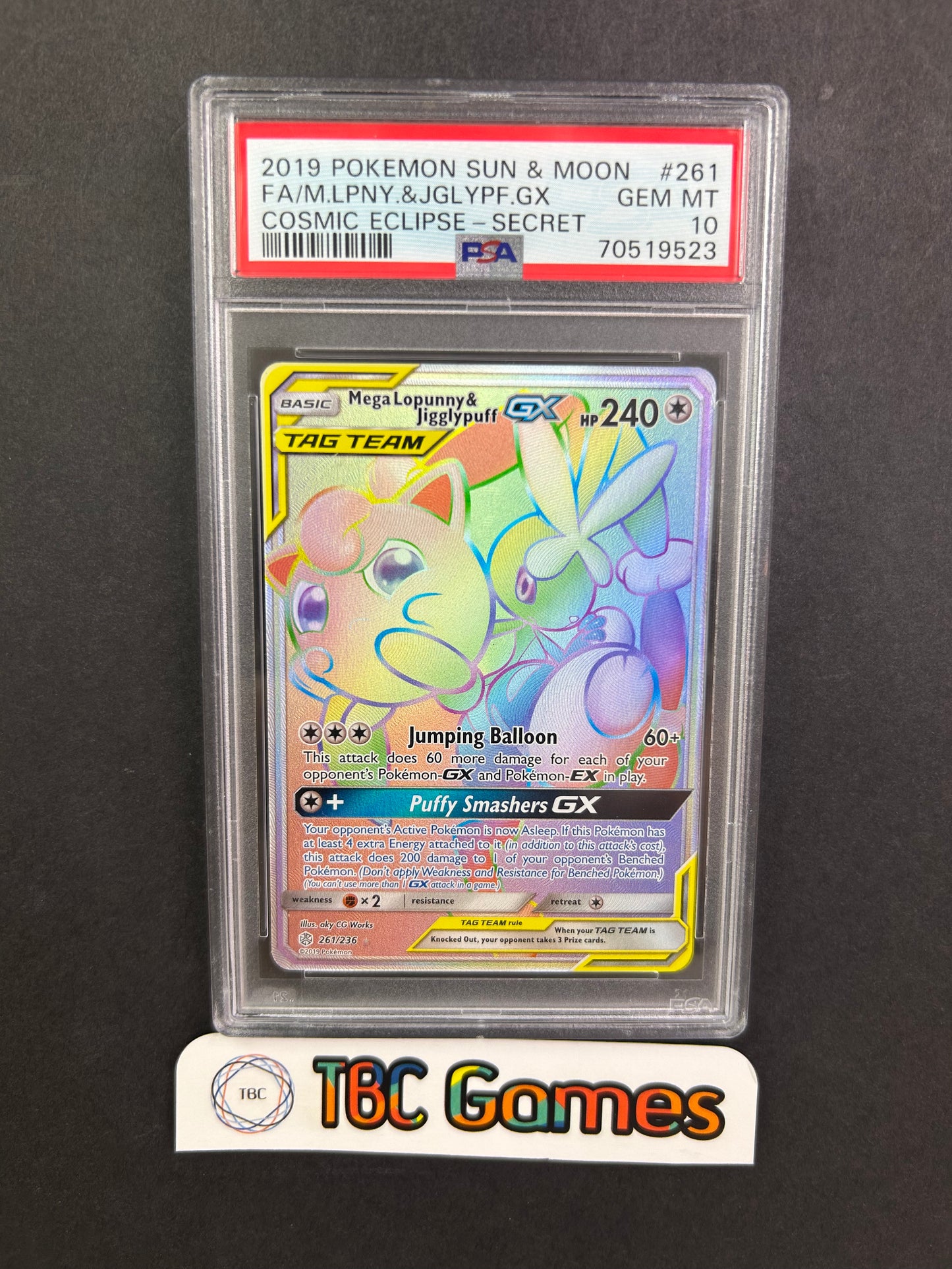 Mega Lopunny & Jigglypuff GX Cosmic Eclipse Secret #261 PSA 10