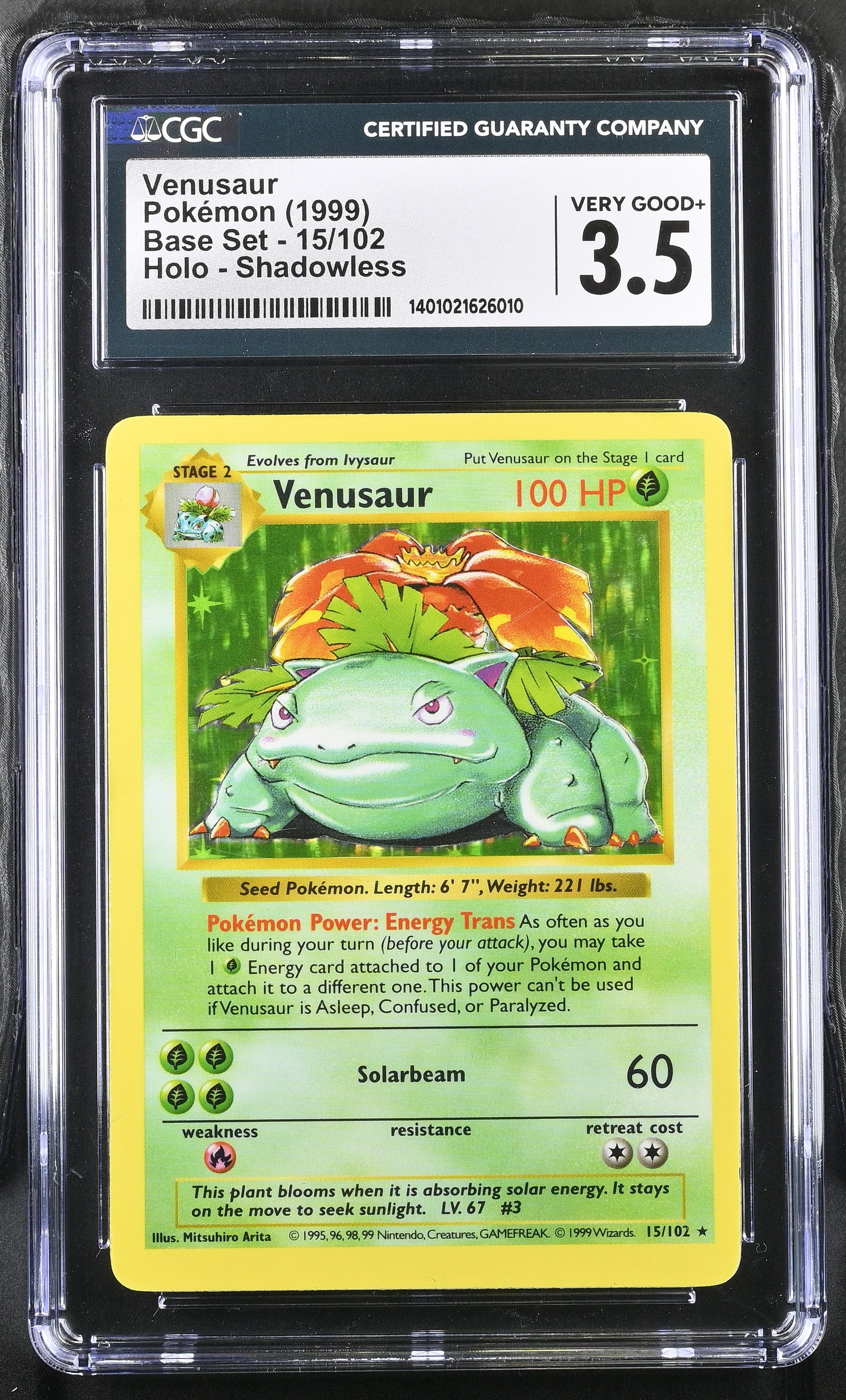 Venusaur Base Set Shadowless 15/102 Holo Shadowless CGC 3.5