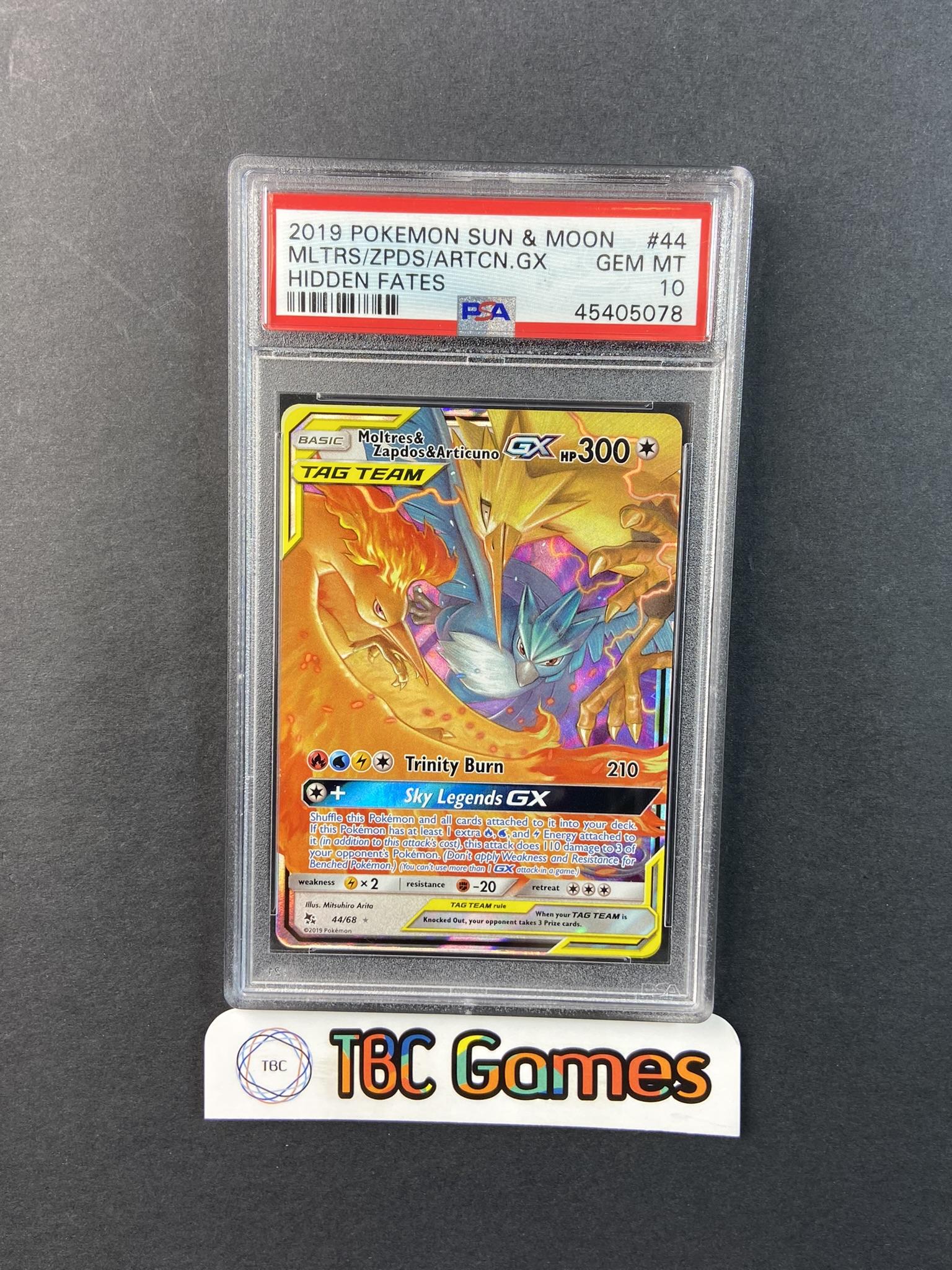 Moltres & Zapdos & Articuno GX Hidden Fates 44 PSA 10