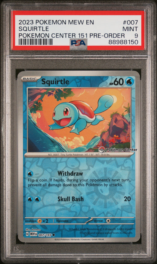 Squirtle 151 Pokemon Center Pre Order 007/165 Reverse Holo PSA 9