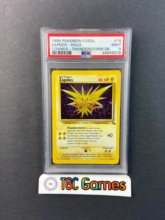 Zapdos Cosmos Holo Thunderstorm Deck Fossil 15 PSA 9