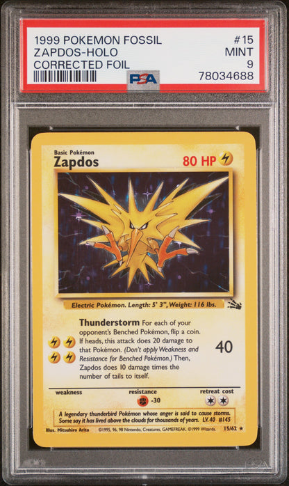 Zapdos Fossil 15 Corrected PSA 9