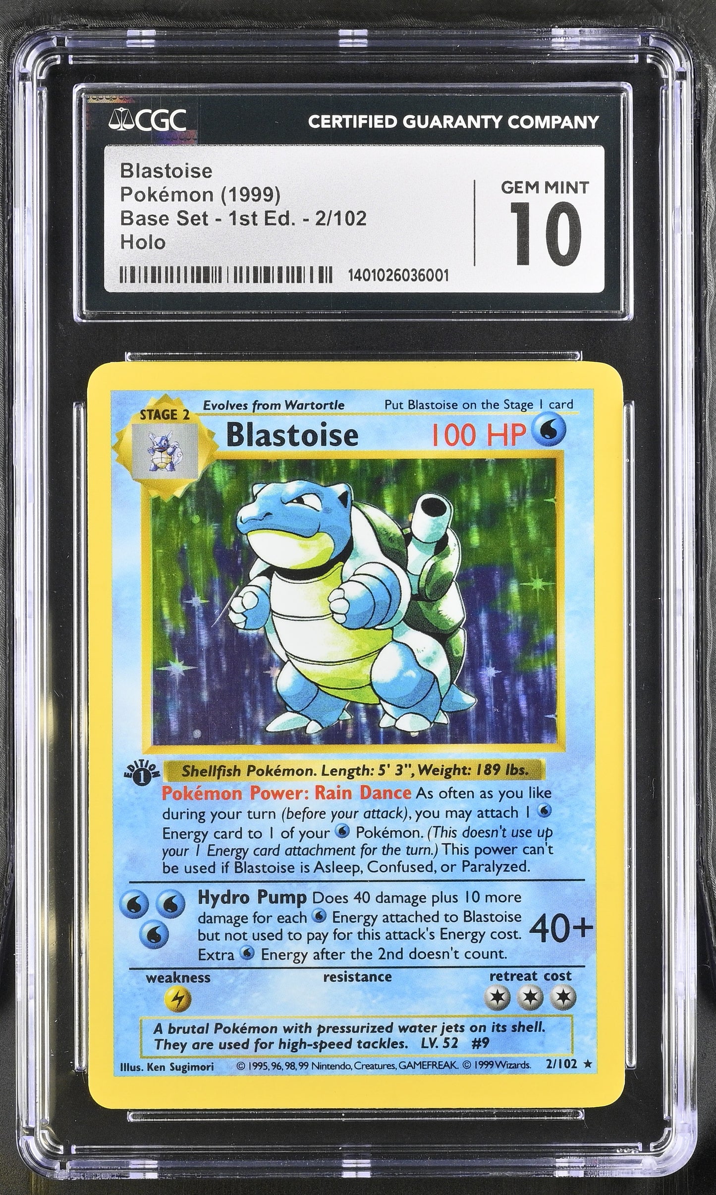 Blastoise Base Set 1st Edition Shadowless Holo #2 CGC 10