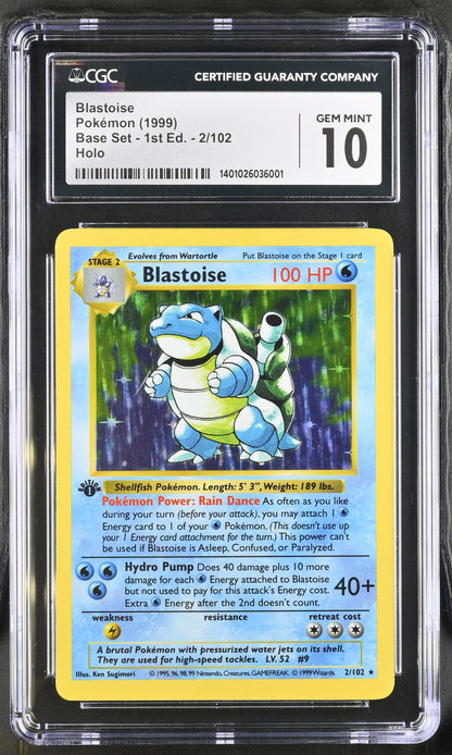 Blastoise Base Set 1st Edition Shadowless Holo #2 CGC 10