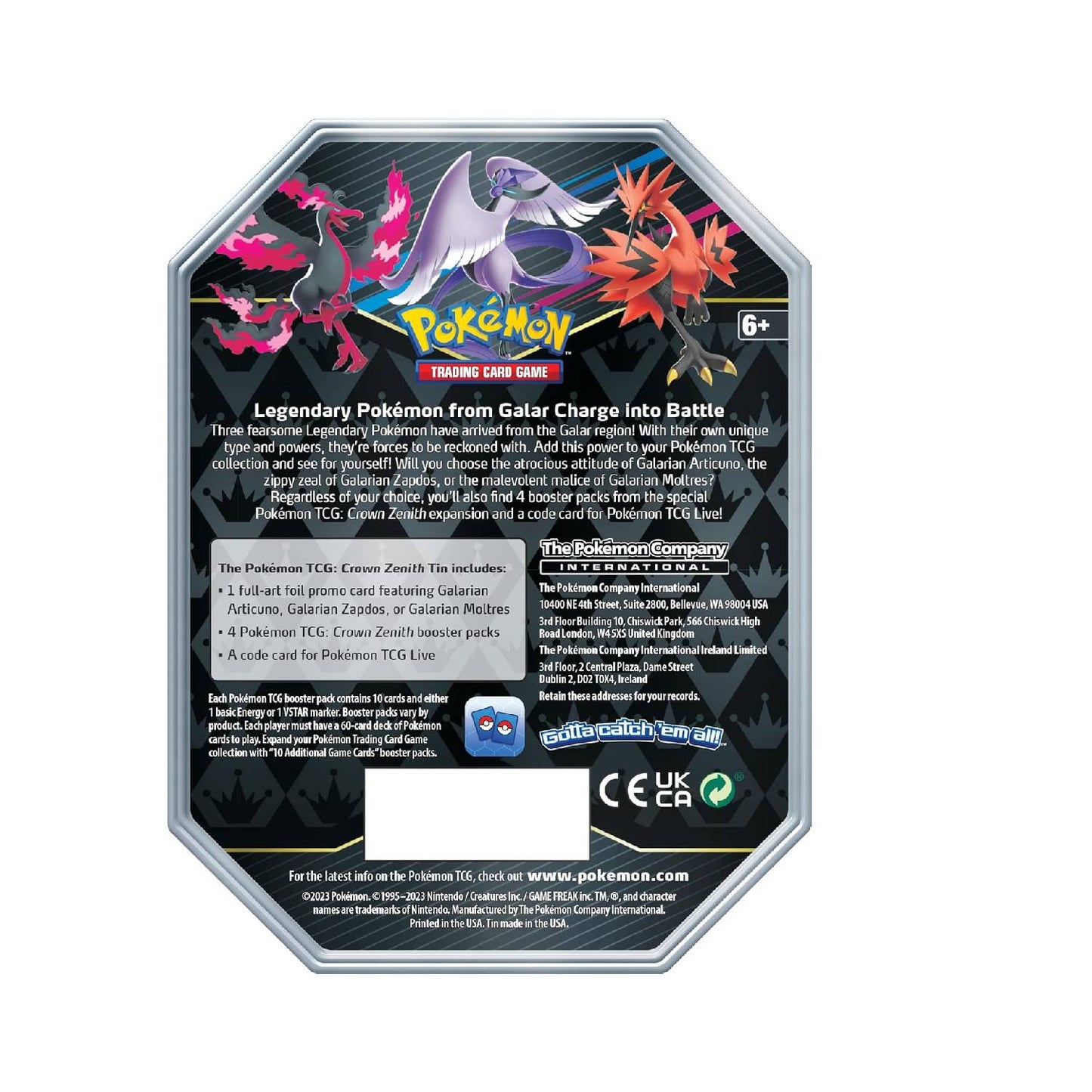 Pokemon TCG: Sword & Shield - Crown Zenith Tin (Galarian Moltres) (International)