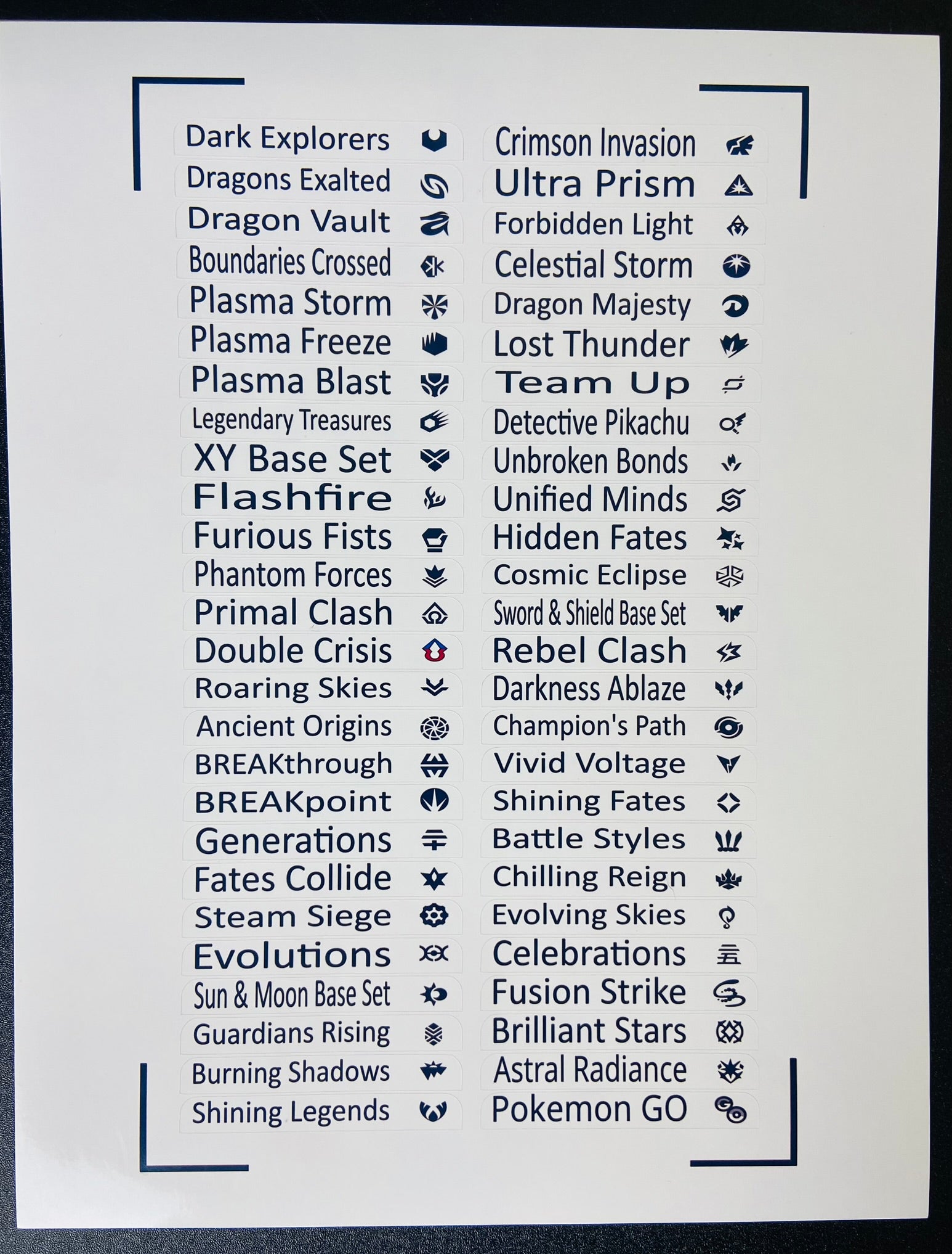 English Pokemon Card Set Names and Symbols Sticker Label Sheet English Pokemon Card Set Names and Symbols Sticker Label Sheet