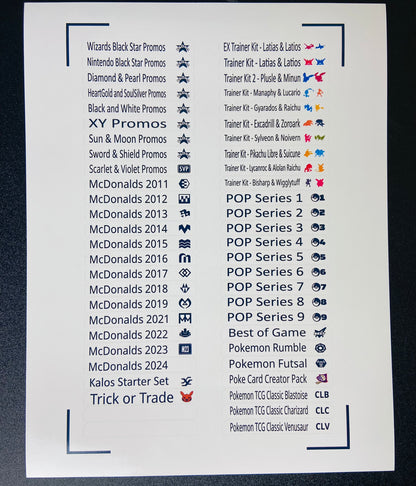 English Pokemon Card Set Names and Symbols Sticker Label Sheet TBC Games English Pokemon Card Set Names and Symbols Sticker Label Sheet TBC Games