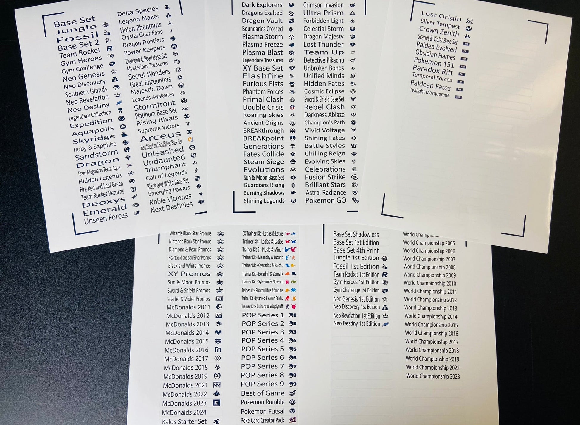 English Pokemon Card Set Names and Symbols Sticker Label Sheet English Pokemon Card Set Names and Symbols Sticker Label Sheet