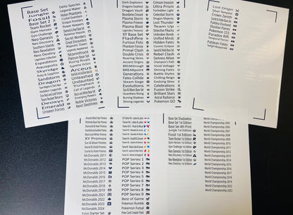 all pokemon card sets list English Pokemon Card Set Names and Symbols Sticker Label Sheet – TBC Games