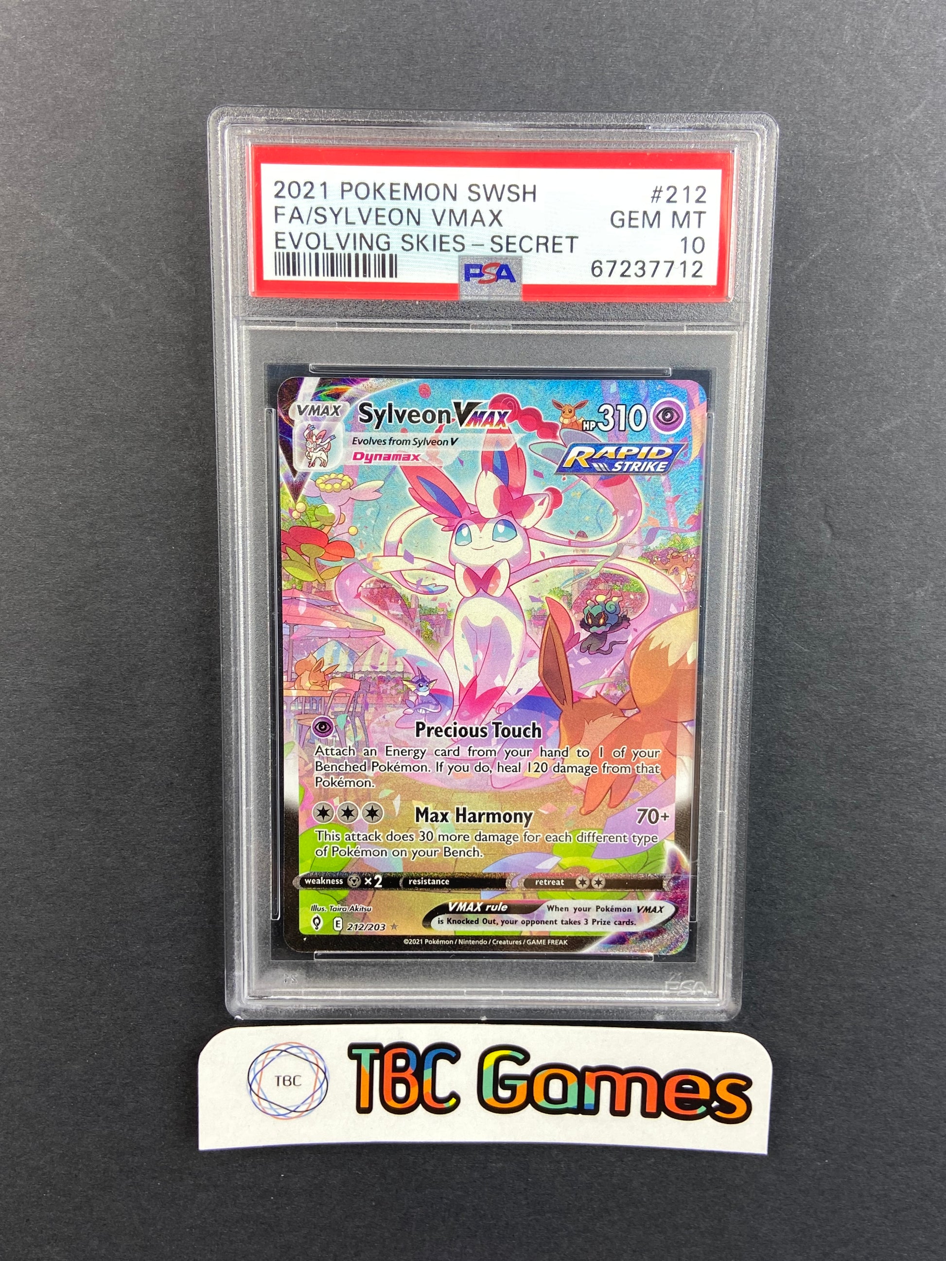 Sylveon VMAX Evolving Skies Alt Art 212/203 PSA 10 TBC Games Sylveon VMAX Evolving Skies Alt Art 212/203 PSA 10 TBC Games