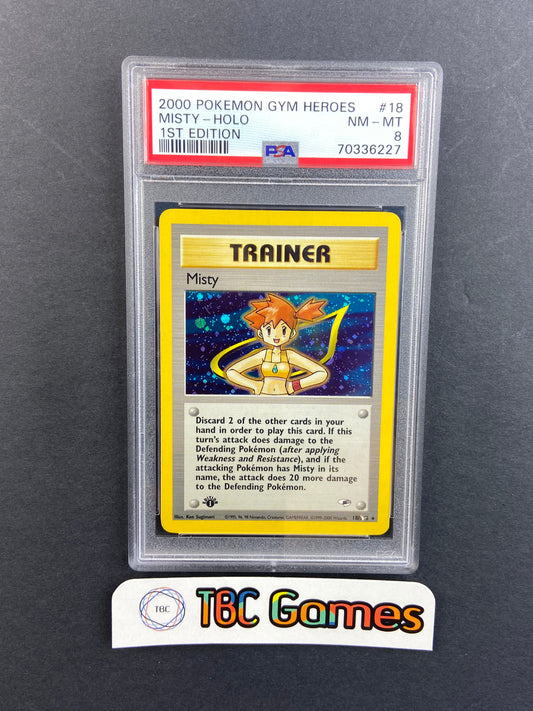 Misty Gym Heroes 1st Edition Holo 18/132 PSA 8