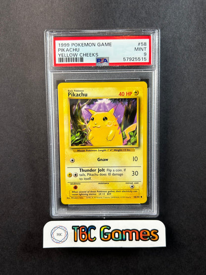 Pikachu Base Set Unlimited Yellow Cheeks 58/102 PSA 9 TBC Games Pikachu Base Set Unlimited Yellow Cheeks 58/102 PSA 9 TBC Games