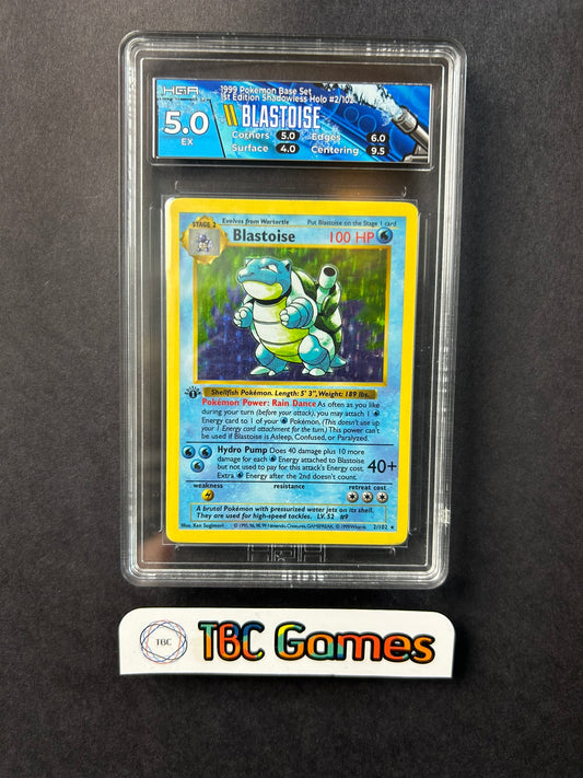 Blastoise Base Set 1st Edition Shadowless Holo 2/102 HGA 5