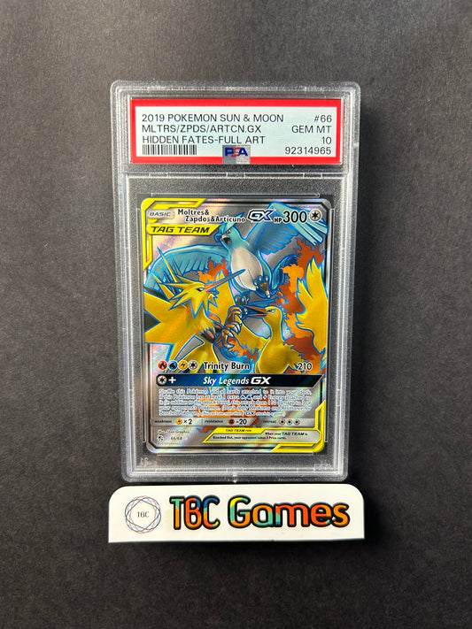 Moltres & Zapdos & Articuno GX Hidden Fates 66/68 PSA 10