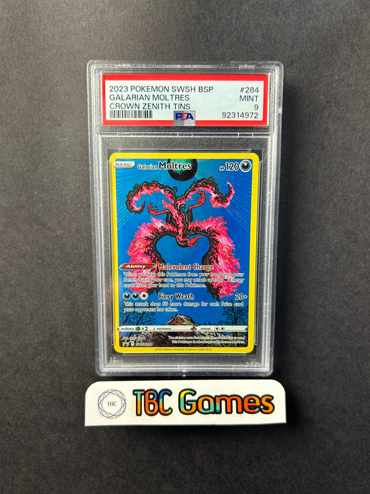 Galarian Moltres Crown Zenith Tin SWSH284 PSA 9