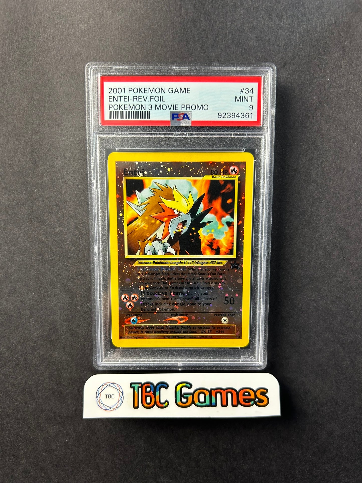 Entei Reverse Holo WotC Promo Pokemon Movie 34 SWIRL PSA 9