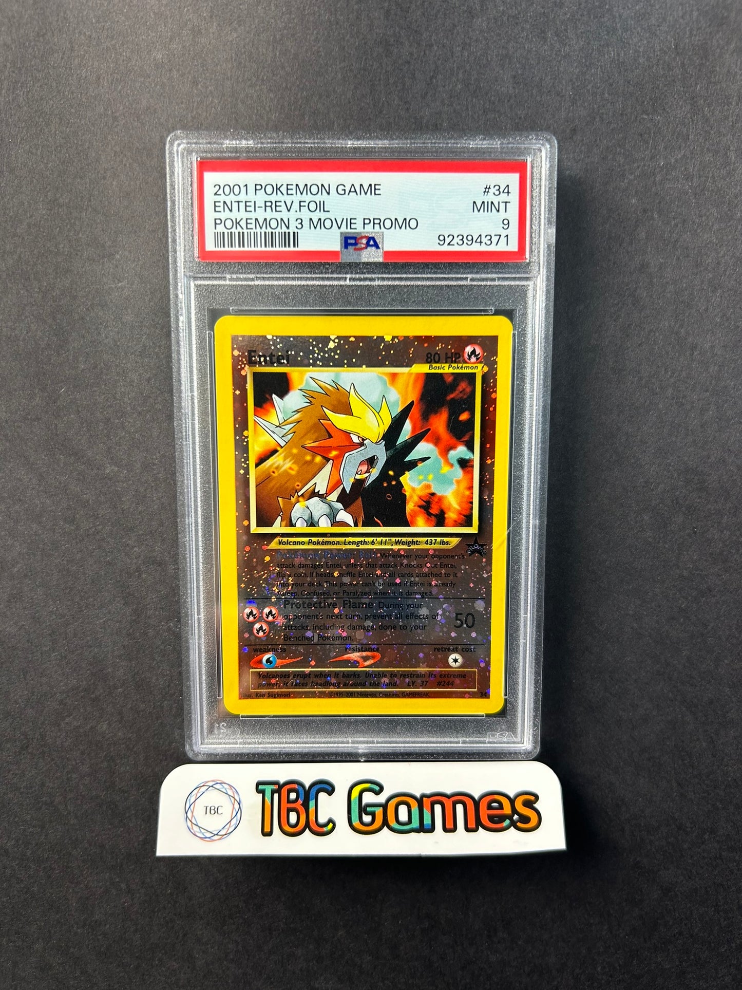 Entei Reverse Holo WotC Promo Pokemon Movie 34 SWIRL PSA 9