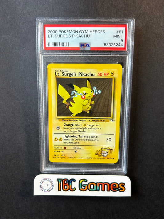 Lt. Surge's Pikachu Gym Heroes Unlimited 81/132 PSA 9