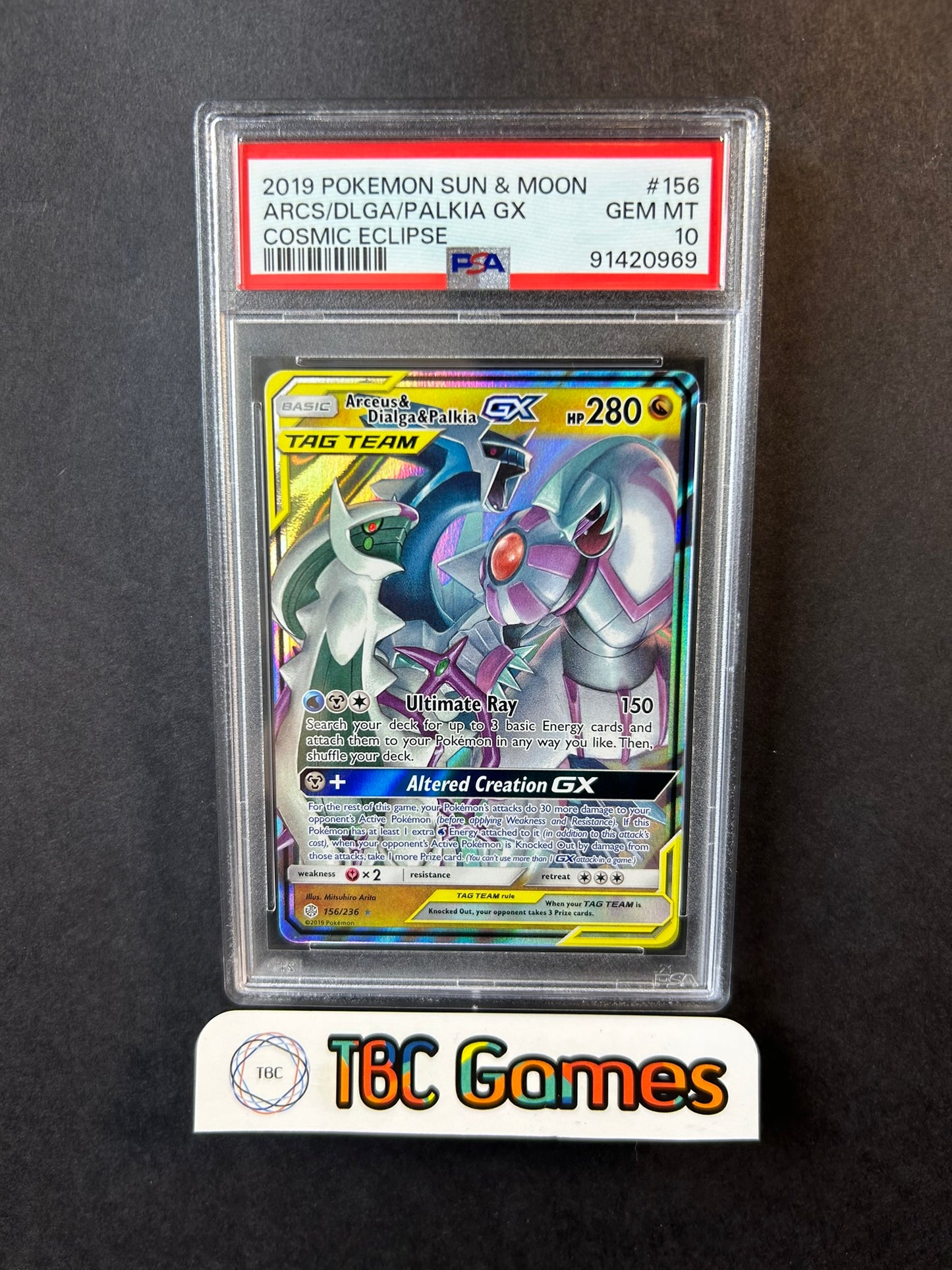 Arceus & Dialga & Palkia GX Cosmic Eclipse 156/236 PSA 10