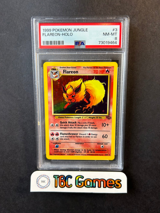 Flareon Jungle Unlimited Holo 3/64 PSA 8
