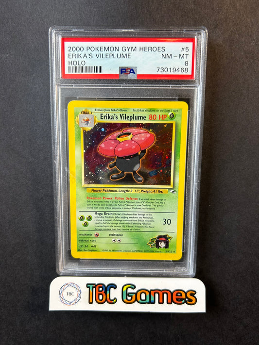Erika's Vileplume Gym Heroes Unlimited Holo 5/132 PSA 8