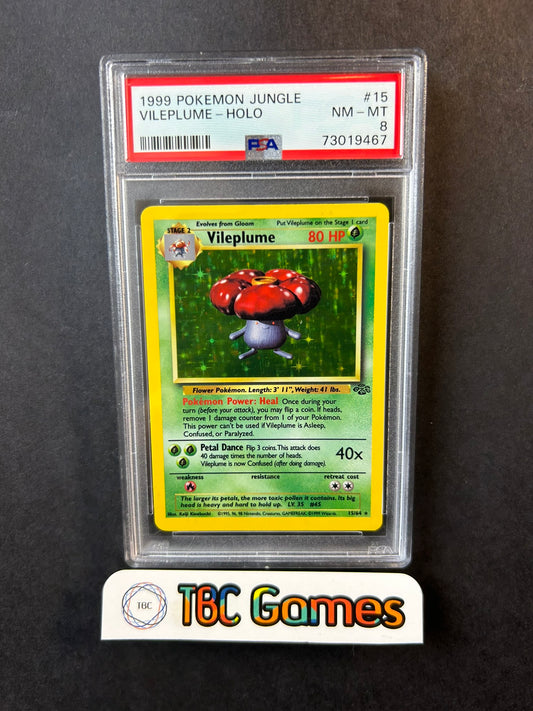 Vileplume Jungle Unlimited Holo 15/64 PSA 8