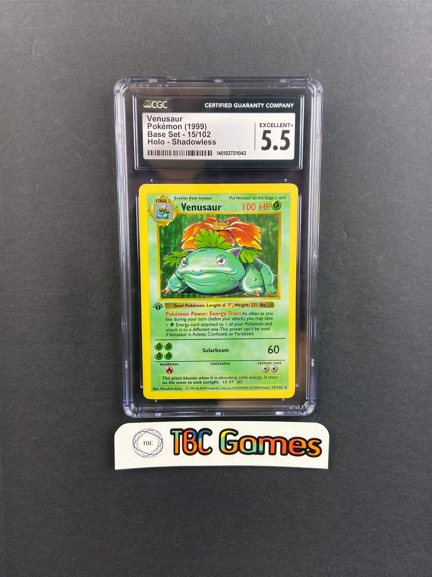 Venusaur Base Set 1st Edition Shadowless 15/102 CGC 5.5