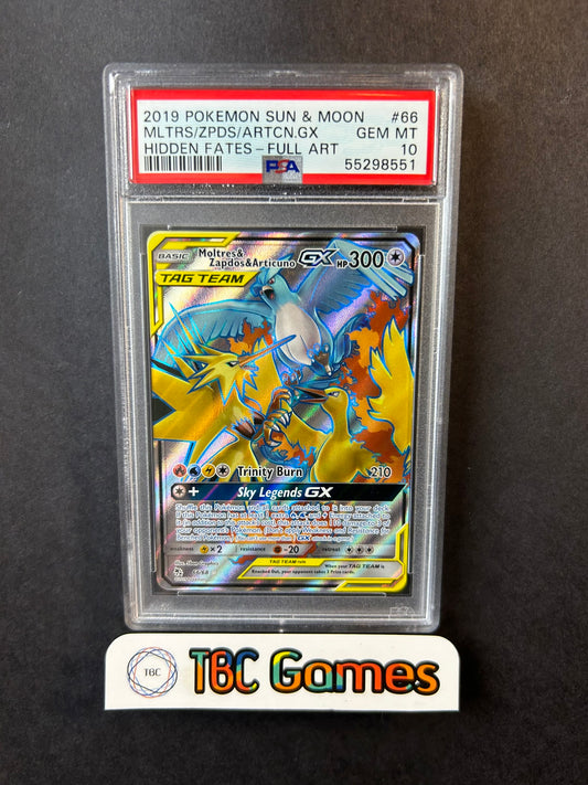 Moltres & Zapdos & Articuno GX Hidden Fates 66/68 PSA 10