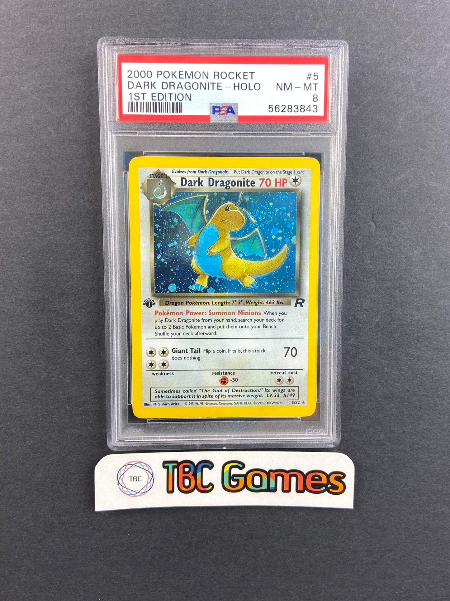 Dark Dragonite Team Rocket 1st Edition Holo 5/82 PSA 8 TBC Games Dark Dragonite Team Rocket 1st Edition Holo 5/82 PSA 8 TBC Games