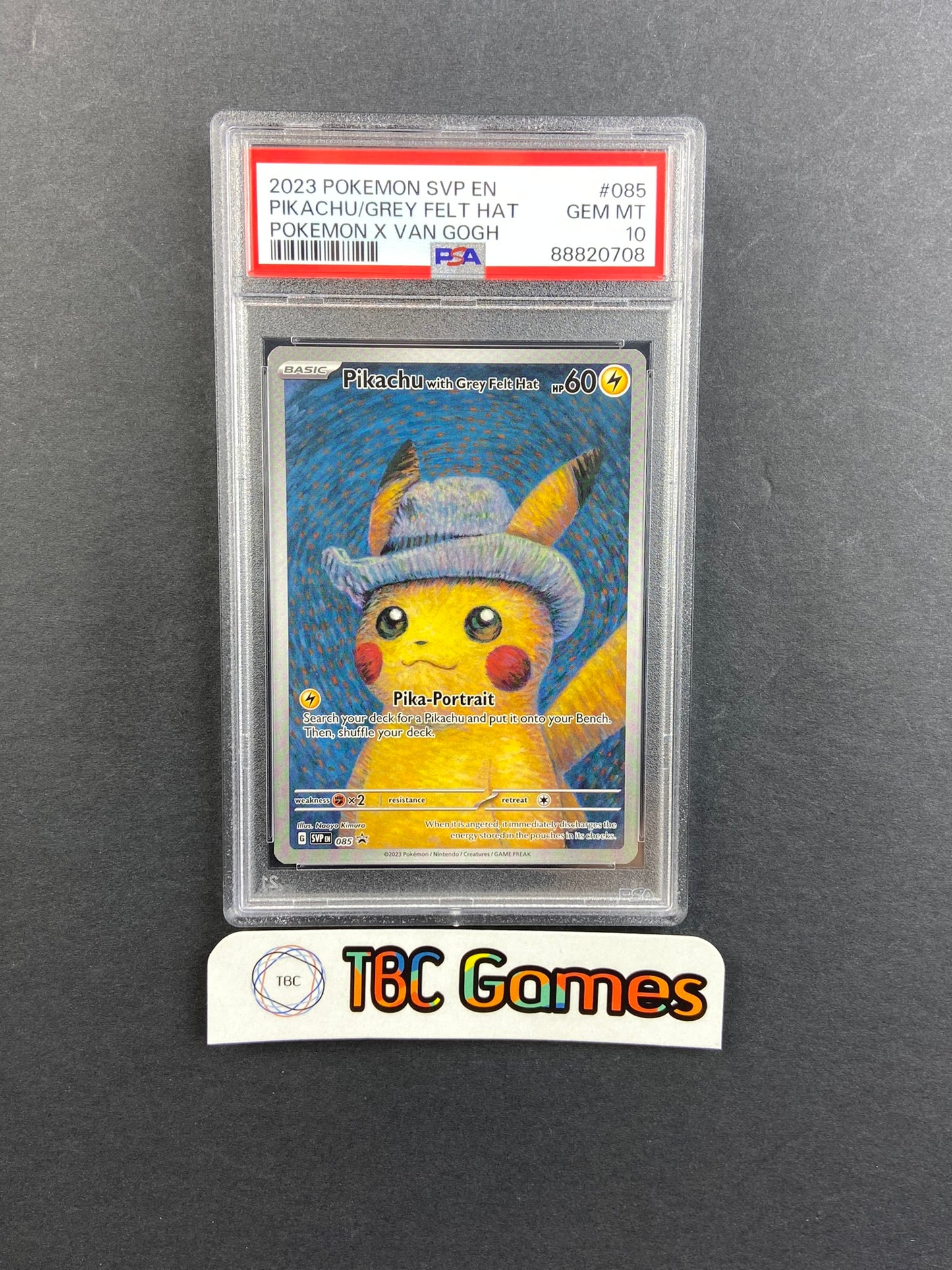 Pikachu Grey Felt Hat Van Gogh Promo SVP 085 PSA 10