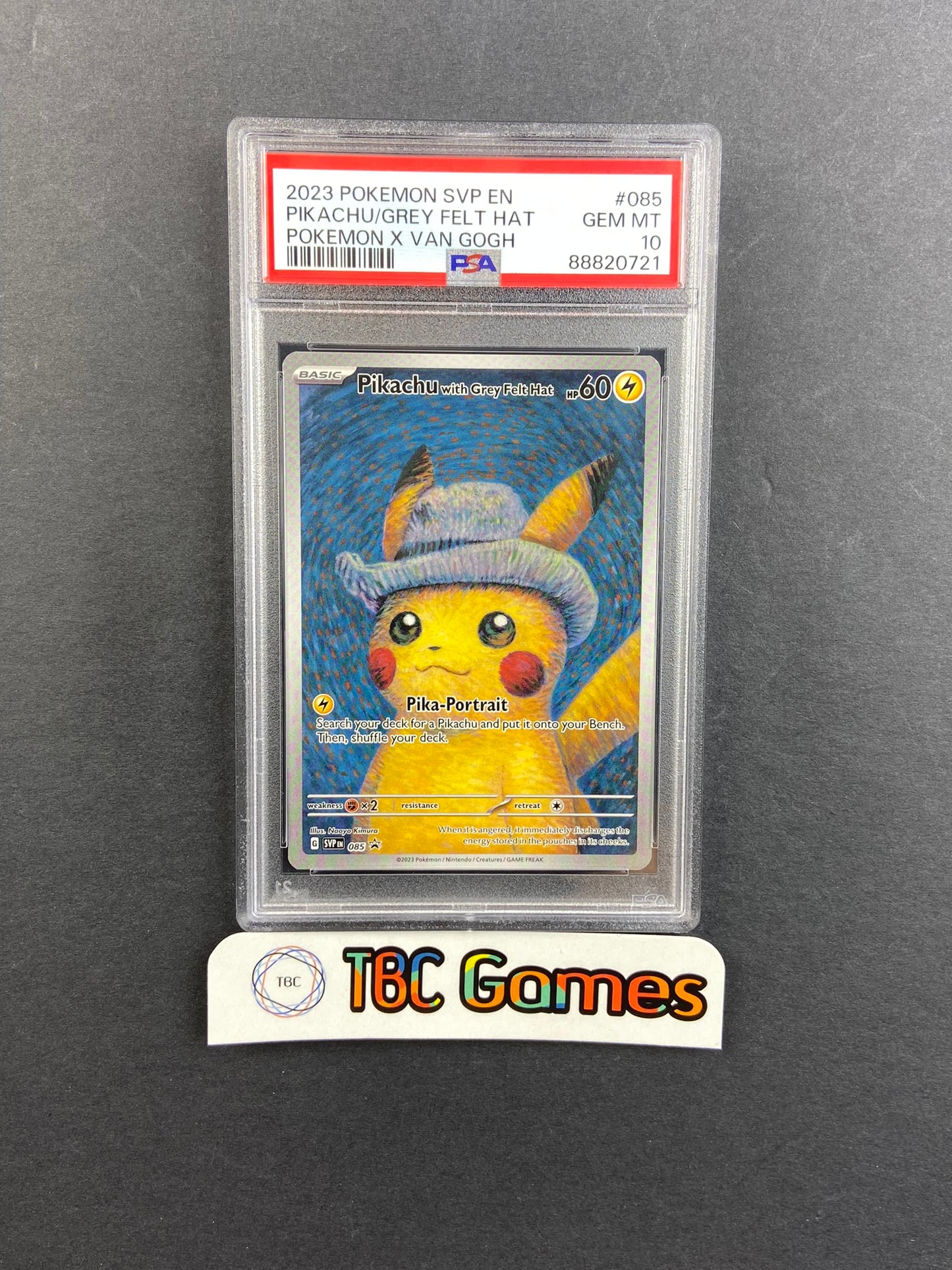 Pikachu Grey Felt Hat Van Gogh Promo SVP 085 PSA 10