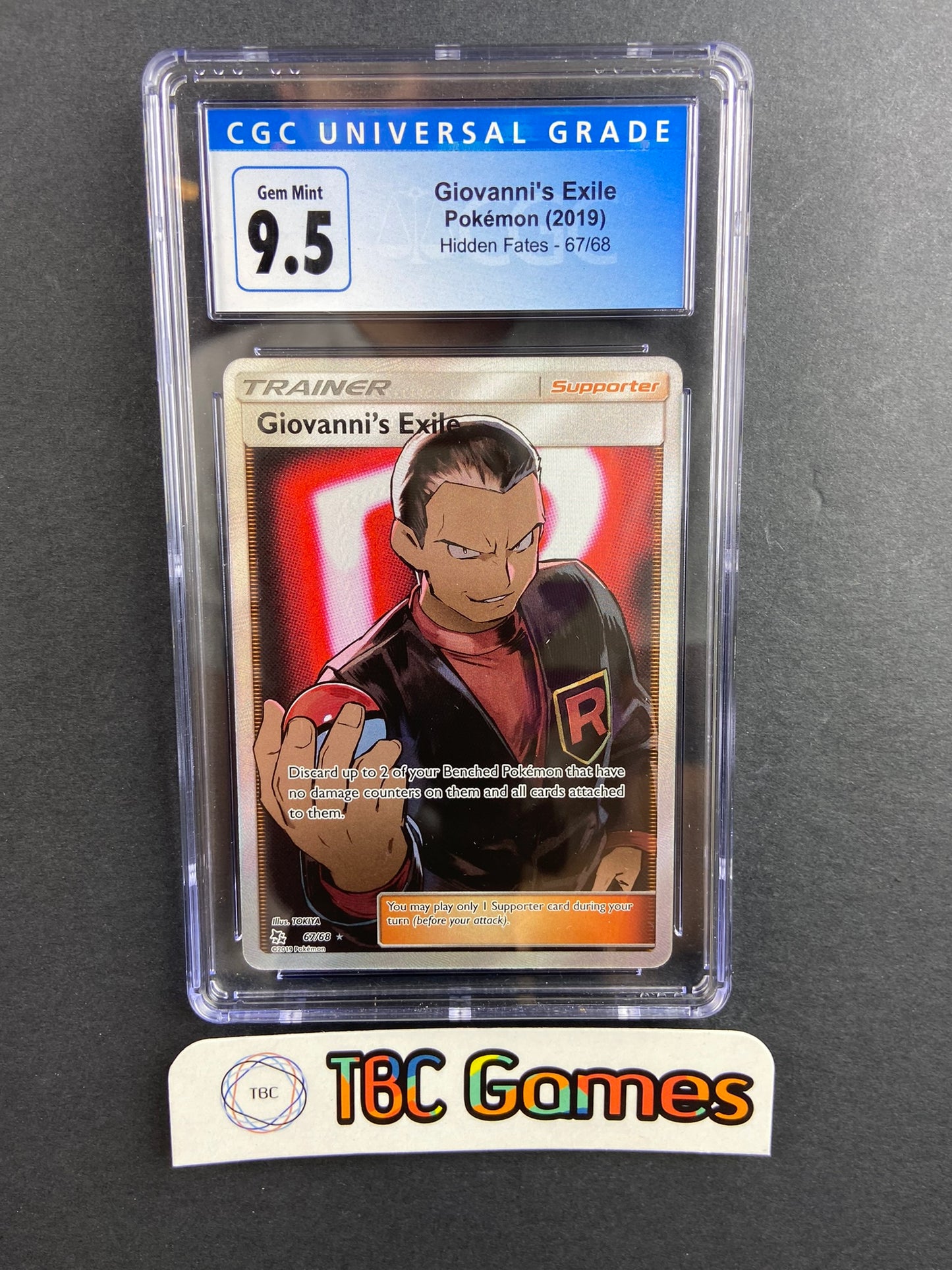 giovanni's exile pokemon card Giovanni's Exile Hidden Fates 67/68 CGC 9.5 – TBC Games