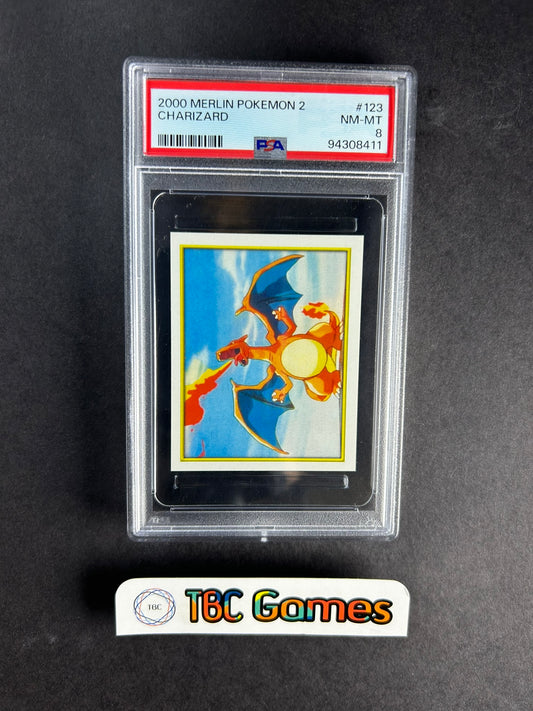 Charizard Merlin Pokemon 2 Sticker 123 PSA 8
