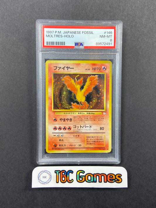 Moltres Fossil Holo SWIRL Japanese PSA 8