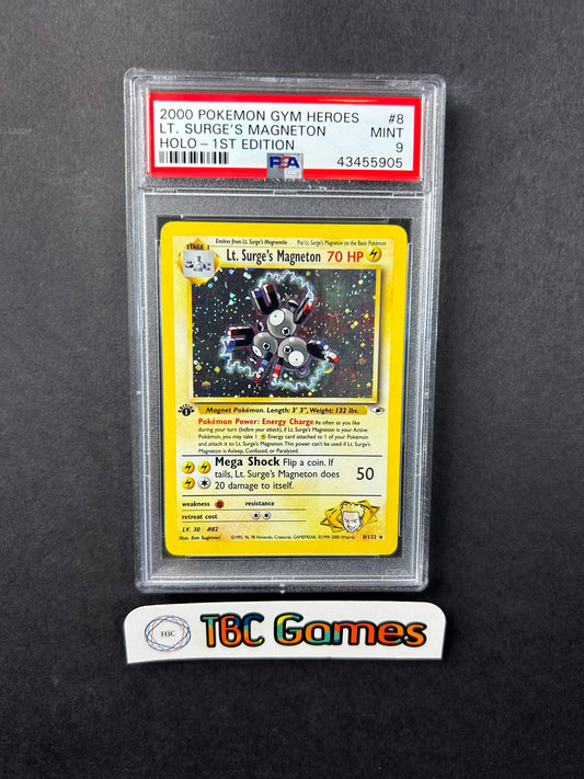 Lt. Surge's Magneton Gym Heroes 1st Edition Holo 8/132 PSA 9